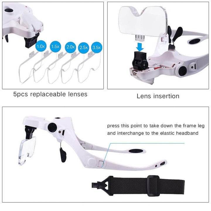 tkdmr-headband-glasses-magnifier-glass-led-ioupes-5-individual-interchangeable-lens-for-tool-repair-soldering-reading-jeweler