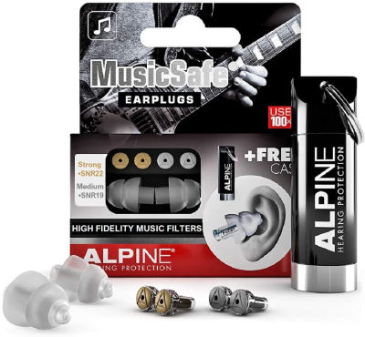 Alpine Hearing Protection Alpine MusicSafe High Fidelity Music Ear Plugs for Concert &amp; Noise Reduction - Professional Musicians Hearing Protection, 2 Inter-Changeable Filter Sets - Hypoallergenic Reusable Transparent Earplugs Standard-transparent