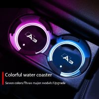 ◊♟ 2Pcs Car Logo Luminous Cup Mat Coaster Led Atmosphere Light Non-slip Mat For Audi A3 8V 8P 8Y Sportback Auto Accessories