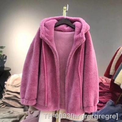 ◘♂✗ hrgrgrgregre Jaqueta feminina com capuz pele de lã casacos ovelha tosados nova moda inverno 2022