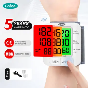 Blood Pressure Monitor, Automatic BP Machine Wrist Digital BP Cuff Large Tri Backlit Screen Rechargeable Pulse Rate Monitoring Meter Wrist Blood