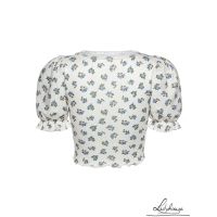 ✦LD-Ladies Summer Fashion Puff Sleeve Floral Print Crop Top