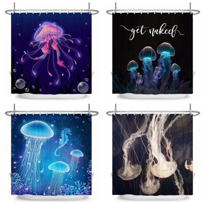 Jellyfish Shower Curtains Underwater Aquatic Animals Bathroom Curtains Waterproof Fabric With Hooks WashablePartition curtains