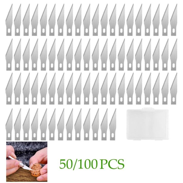 50-100pcs-blades-stainless-steel-engraving-knife-blades-metal-blade-wood-carving-blade-replacement-surgical-scalpel-craft-tools