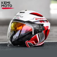 หมวกกันน็อคเปิดหน้า3/4ครึ่งหมวกนิรภัย,หมวกกันน็อค Casco Moto เลนส์คู่ป้องกันหมอกส่วนบุคคล Vespa สำหรับผู้ชายผู้หญิงสี่ฤดูกาลทนทาน