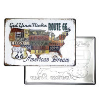 ป้ายสังกะสีวินเทจ Get Your Kicks on Route 66, American Dream (ปั๊มนูน), ขนาด 20x30 ซม.