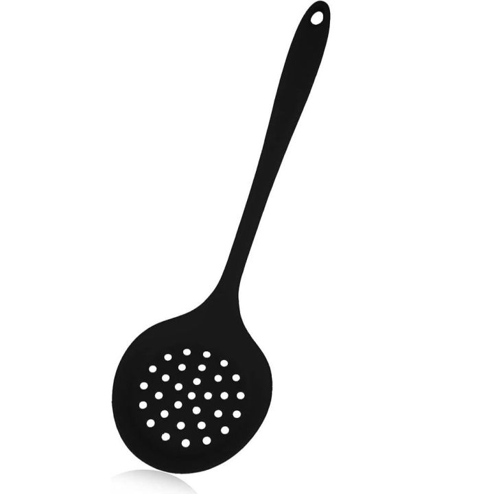 bereave-ซิลิโคนทำจากซิลิโคน-กระชอนไม่ติด-สีดำสีดำ-อุปกรณ์ในครัว-ที่กรองที่ตัก-ง่ายต่อการทำความสะอาด-12-63-9นิ้วค่ะ-ช้อนเจาะรู-การทำอาหารการทำอาหาร