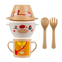 5PcsSet Baby Feeding Food Tableware Wheat Cartoon Kids Dishes Children Eating Dinnerware Set Anti-hot Plate Training Bowl