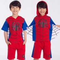 Marvel Boy Spider-Man T-shirt and Short - เสื้อยืดฮูดแขนสั้น เด็กมาร์เวลลายสไปเดอร์แมน มีปีกด้านข้าง และ กางเกงลายสไปเดอร์แมน เด็ก1-7ปี สินค้าลิขสิทธ์แท้100% characters studio