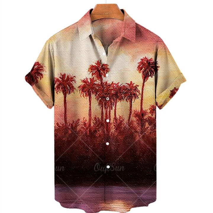 2023ใหม่-hawaii-looser-supersize-ผู้ชายใช้เสื้อเชิ้ตลำลองพักผ่อนดั้งเดิม-sufeng-beach-sunset-oversized-เสื้อผ้าที่นำเข้า