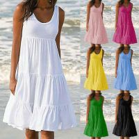 fgjre335 ขายดีที่สุด - / Jocoo Jolee ผู้หญิง Casual O คอแขนกุด Ruffles ชุดมินิ Boho Solid Beach Sundress ขนาดใหญ่ชุดหลวม2020ฤดูร้อน