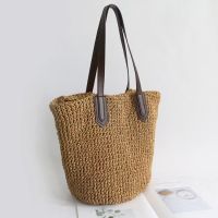 Straw woven bag beach bag woven bag straw bag one-shoulder womens bag Korean fashion simple art leisure vacation bag 〖WYUE〗