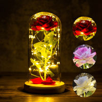 Portable LED Light Rose Artificial Flower In Dome Valentines Day Gift For New Year Christmas Mothers Day Gift Home Decor