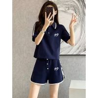 2023 Summer Womens Printed Logo Running Set Loose Relaxed GOLF Short Sleeve Shorts Two Piece Sports Set