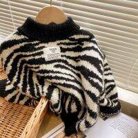 2022 Autumn Girls Boys Casual Zebra Sweaters Baby Kids Children Knitting Cardigan