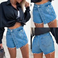 【hot】 Jeans Denim Shorts Asymmetric With Pockets Skirts Fringed Skirt