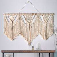 ขนาดใหญ่ Macrame แขวนผนัง Tapestry ไม้ Stick Hand-ทอโบฮีเมียพู่ผ้าม่าน Tapestry งานแต่งงาน Backgrou Boho Decor