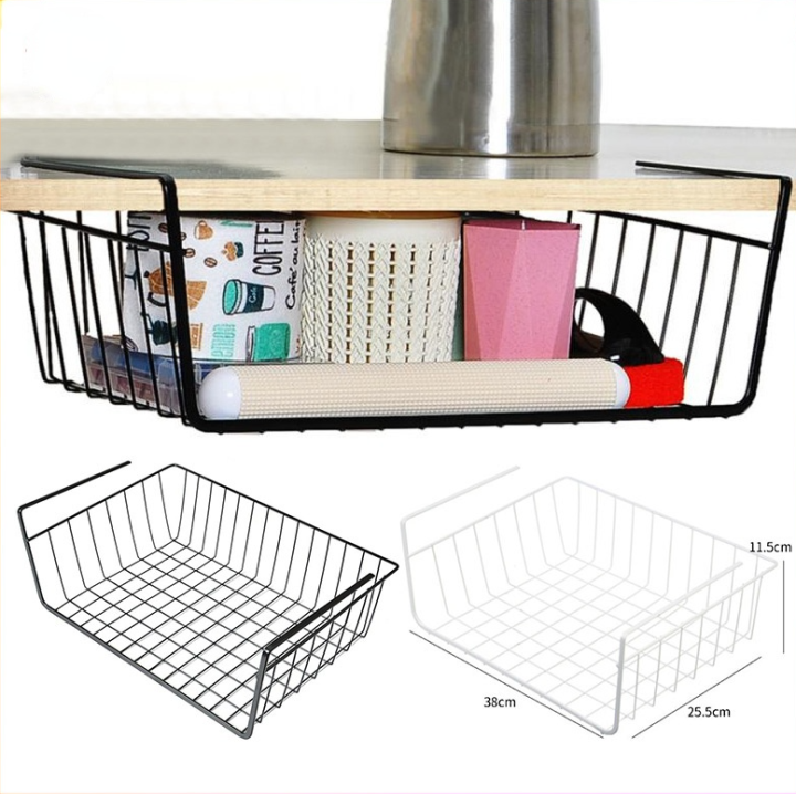 Under Shelf Table Storage Basket Desk Kitchen Wire Hanging Rack