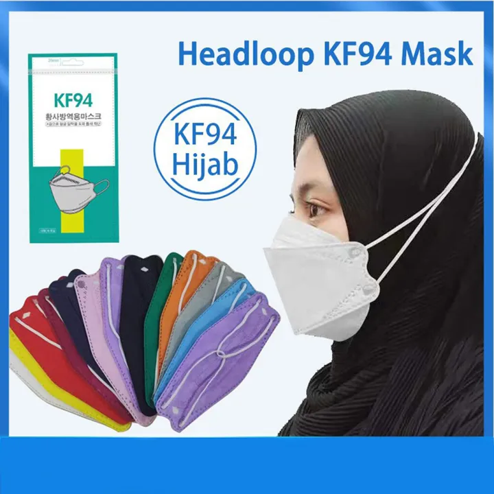 [MeiBoAll] 10pcs Muslim Adult KF94 Headloop Hijab Face Mask 4ply Reusable Washable Safe Easier Breath Muslimah Face Mask