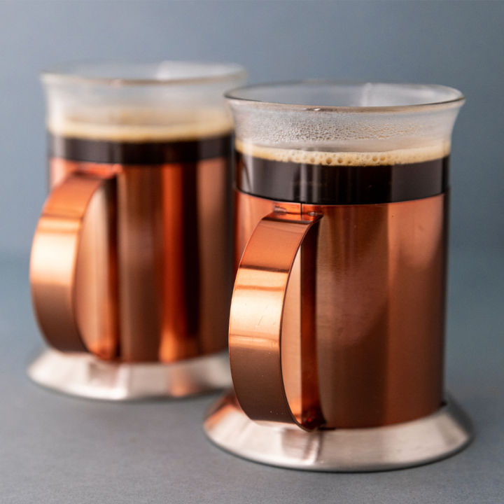 la-cafetiere-set-of-2-polished-copper-coffee-cups-heat-resistant-borosilicate-glass-and-stainless-steel-bottom-frame-w-handle-แก้วกาแฟ-เซต-2-ใบ
