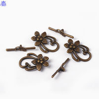 Beadthoven 10set Antique Bronze Tibetan Style Flower Toggle Clasps Zinc Alloy Clasps Lead Free Cadmium Free and Nickel Free Flower: 20mm wide 28mm long Bar: about 5mm wide 30mm long hole: 2mm