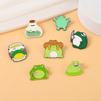 【CC】 Cartoon frog series pins Cowboy holding knife bottle badge cute animal brooch accessories batch