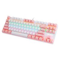 [COD]BAJEAL K100คีย์บอร์ดสองสี87-Key Green Axis Keycap USB Wired Mechanical Keyboard Gaming (สีขาวสีชมพู)