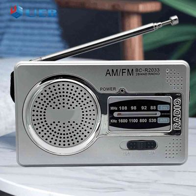 AM FM เครื่องเล่นเพลง HiFi วิทยุสองความถี่แบบพกพาวิทยุผู้สูงอายุใช้ไฟพอยเตอร์เหน็บกระเป๋าเสื้อวิทยุ3.5มม. เสาอากาศแจ็ค