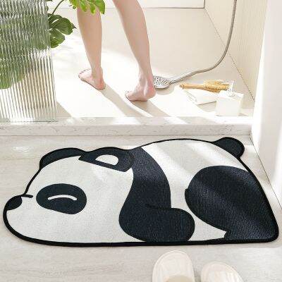 [COD] Cartoon panda quick-drying toilet door absorbent floor mat bathroom non-slip