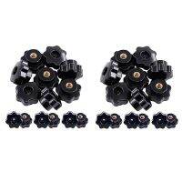 30Pcs M6 Star Knob Clamping Handle Nut Through Hole Set Brass Female Threaded Handle Screw on Knob Grip Black Plastic