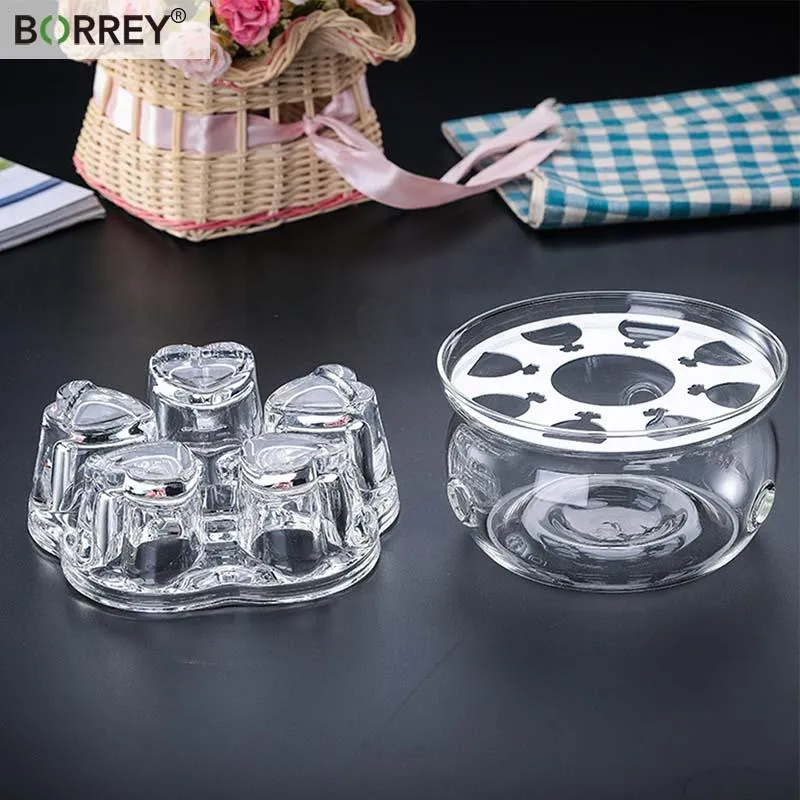 BORREY Big Heat-Resistant Glass Teapot Flower Tea Kettle Large Clear Glass  Fruit Juice Container Ceramic Teapot Holder Base