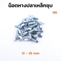 (J) น็อตหางปลาเหล็กชุบ M5 (แพ็คละ 15 ตัว) ความยาว 12 - 25 mm น็อตหูกระต่าย สกรูหางปลา Steel Wing Bolt 5x12 5x20 5x25