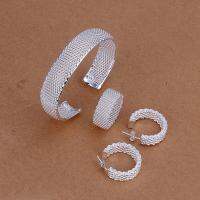 【CW】 925 Sterling Net Wedding Gifts Bangles Stud Earrings Fashion Jewelry Set