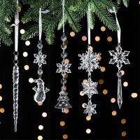 Crystal Christmas Ornaments for Christmas Tree Decorations Hanging Acrylic Snowflake and Icicle Ornaments with Drop Balls