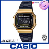 นาฬิกาผู้หญิง Casio รุ่น A-168WEGB-1B สายสีดำ หน้าปัดขอบสีทอง สวย ใหม่ ของแท้100% แบตเตอรี่10ปี ประกันศุนย์ เซ็นทรัลCMG1 ปี จากร้านM&amp;F888 B