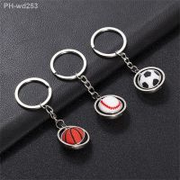 Creative Rotating Mini Ball Keychain Rubber Basketball Football Rugby Keyring Sport Pendant for Men Bag Ornaments Fans DIY Gift