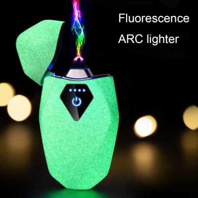 ZZOOI Diamond Dual ARC Electric Lighter Fluorescence Luminous Flameless Windproof Lighters USB Charging Electronic Lighter