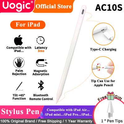 【 AC10S 】Uogic ปากกา Stylus สำหรับ iPad Tilt Sensitive และแม่เหล็กจอแสดงผลระดับแบตเตอรี่,การปฏิเสธ Palm,ดิจิตอลดินสอ,เข้ากันได้กับ2018และและรุ่นที่ใหม่กว่า,ใช้งานร่วมกับ Apple iPad Pro 11/12 9นิ้ว2018-2021, iPad 6/7/8/9, iPad Mini 5/6,iPad Air