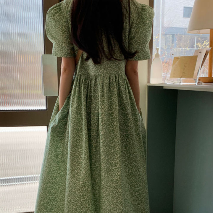 short-sleeve-korean-high-waist-party-dresses-floral-printing-summer-dress-gentle-pleated-clothing-loose-robe-femme-15038