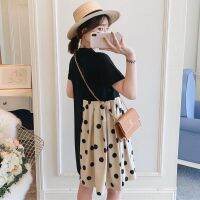 Maternity Clothes Summer New plus Size Skirt Stitching Polka Dot Dress Belly-Covering Slimming Top Mid-Length Maternity Skirt