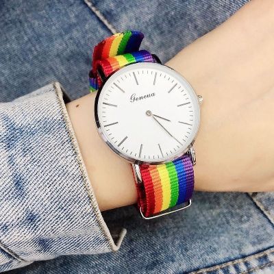 Hot Seller Douyin explosion fashion colorful simple rainbow strap male and female watches student watch