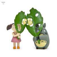 ตัวการ์ Kids Toys Hiasan Mobil ในสวน Hayarn Miyazaki เรซินมินิแอคชั่น Ghibli Totoros เพื่อนบ้านของฉัน Totoro กับใบไม้