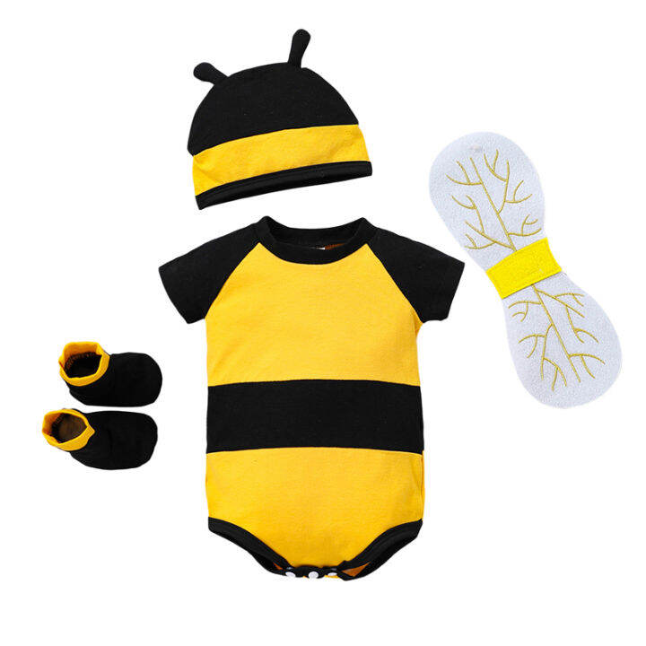 Newborn Baby Bee Costume, Short Sleeve Honeybee Romper + Hat + Wings