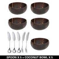 ETXNatural Coconut Bowl Set Handmade Coconut Shell Tableware Wood Spoon Dessert Fruit Salad Mixing Bowl Rice Ramen Bowl 12cm-15cm