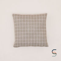 SARABARN Grid Cushion Cover | ปลอกหมอน ปลอกหมอนทรงสี่เหลี่ยม ปลอกหมอนลายตารางสีเทา