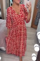 Bohemian Casual Print V-Neck Elasticated Waist Wrap Long Dress Summer Vintage Mosaic Print Maxi Dress Loose Frill Sleeve Chiffon