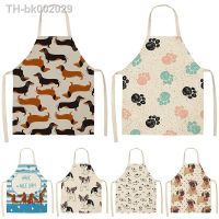 ▦▤❄ Bulldog Dachshund Pug Dog Printed Kitchen Apron for Woman Cotton Linen Bib Home Cooking Baking Cleaning Tool Baking Accessories