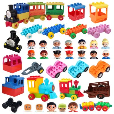 Big Size Building Figures Block Family Doll Police Children Kids Traffic Train Plastic Educational Creative Toy Compatible Duplo