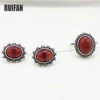 【lz】❧❁▼  Ruifan Oval Natural Ágata Vermelha Gemstone Brincos/Conjuntos de Anel 925 Sterling Silver Mulheres Partido de Casamento Jóias Finas Set Presentes YJS034