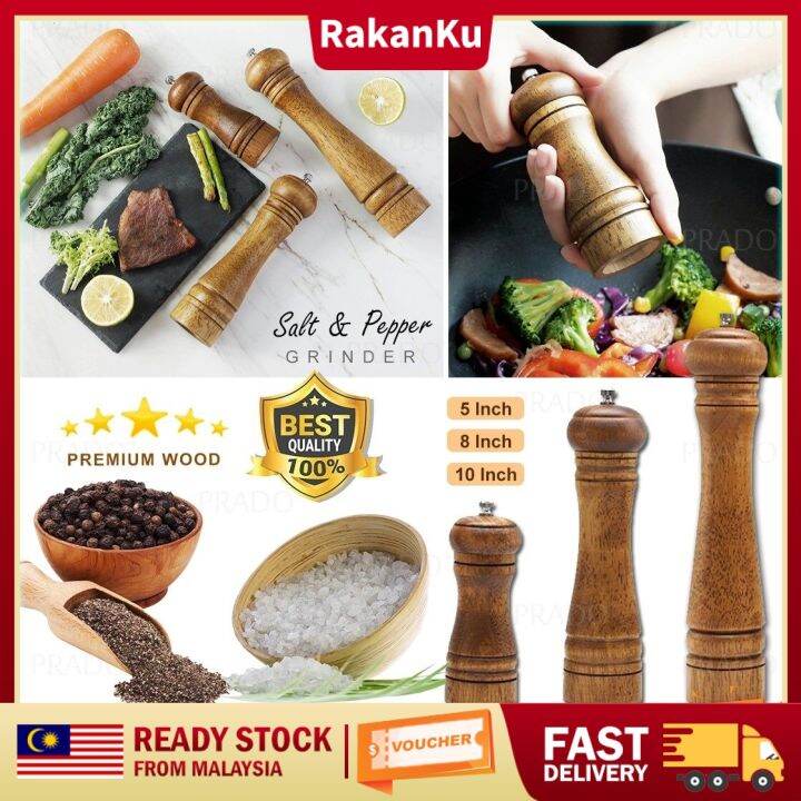 PRADO Malaysia 5/8/10 Inch Salt And Pepper Natural Wood Grinder With